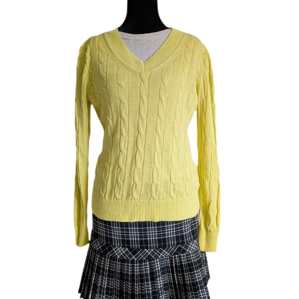 Brooks Brothers Preppy Blokecore Yellow Cable Knit Italian Silk Sweatshirt